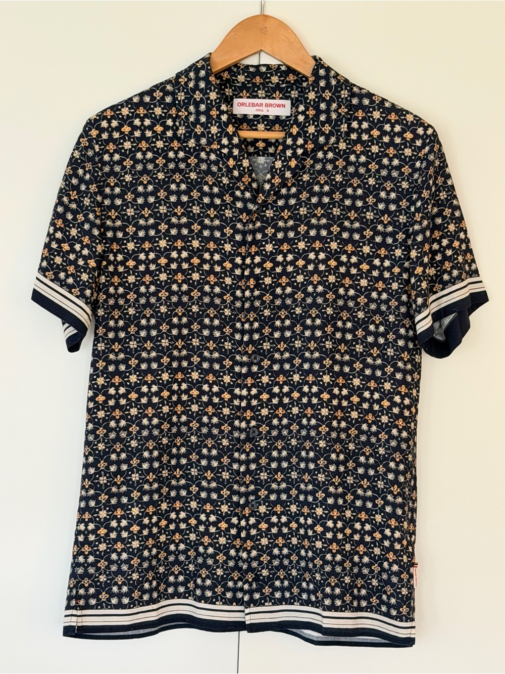 Orlebar Brown Hibbert Fiore Shirt — Navy Floral, Size S (Made in Portugal)